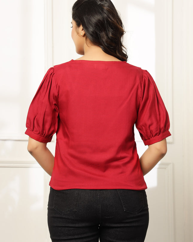 Red Square Neck Top