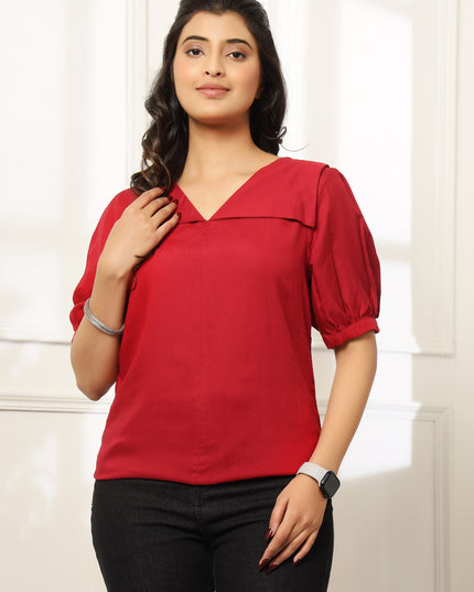 Red Square Neck Top