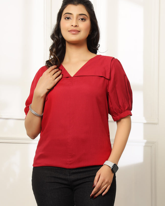 Red Square Neck Top