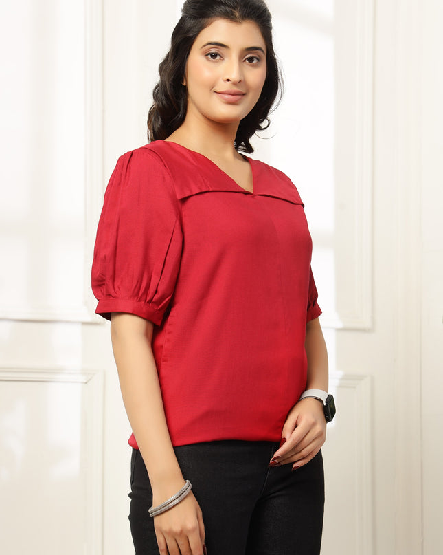 Red Square Neck Top