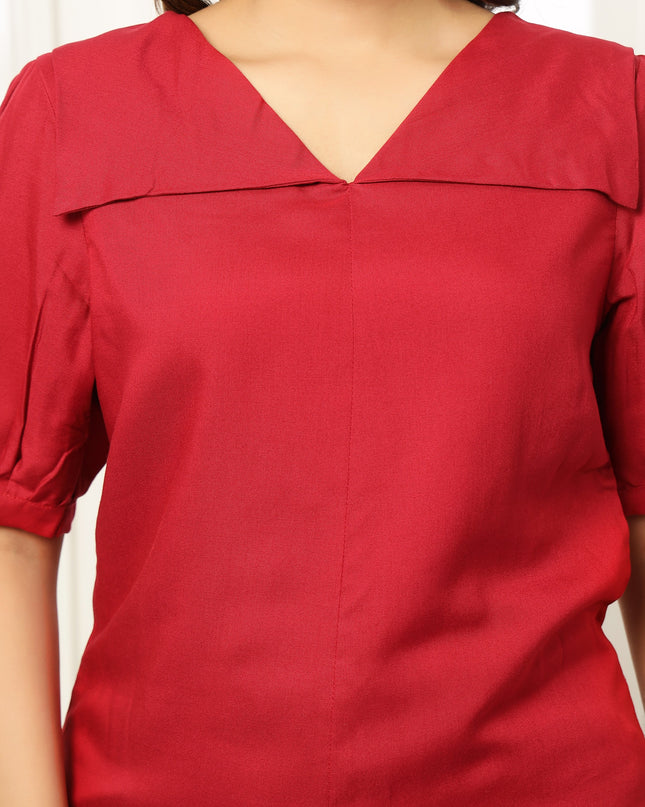 Red Square Neck Top