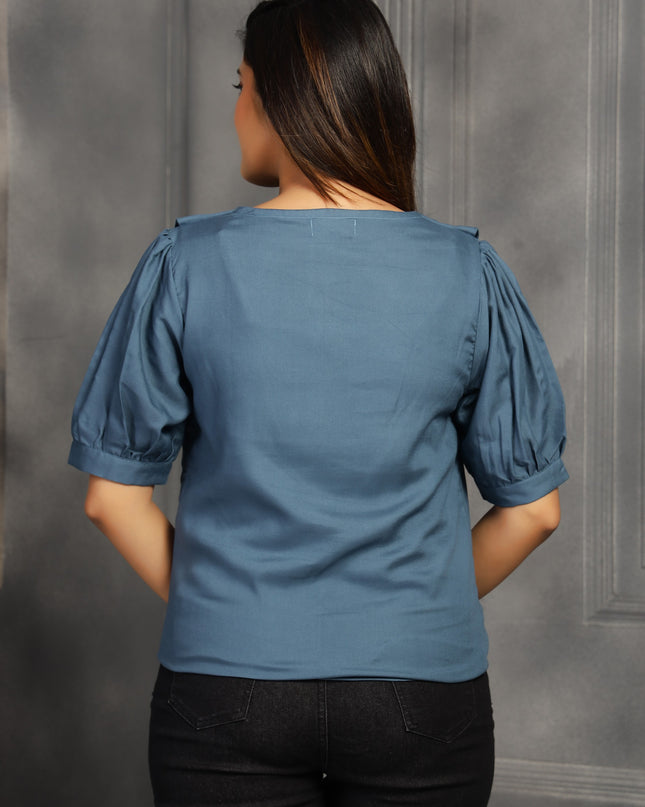 Dusty Blue Square Neck Top