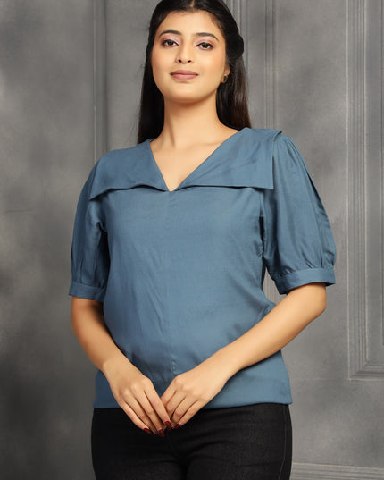 Dusty Blue Square Neck Top