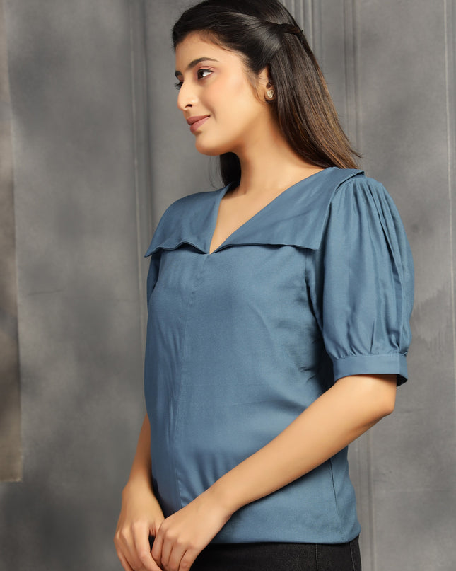 Dusty Blue Square Neck Top