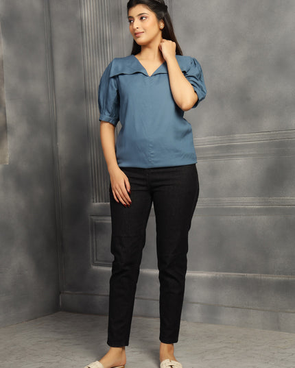 Dusty Blue Square Neck Top