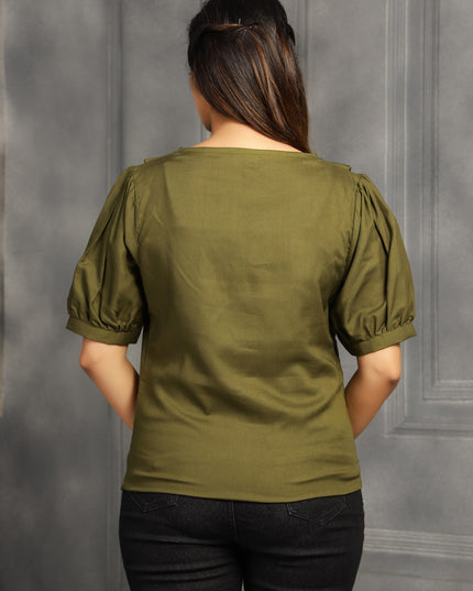 Olive Green  Square Neck Top