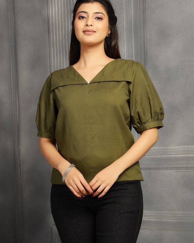 Olive Green  Square Neck Top