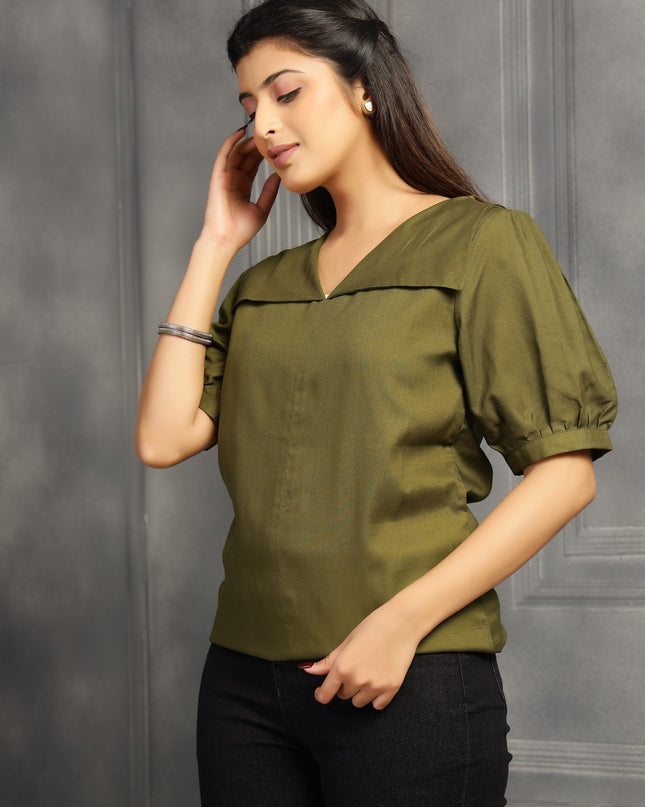 Olive Green  Square Neck Top