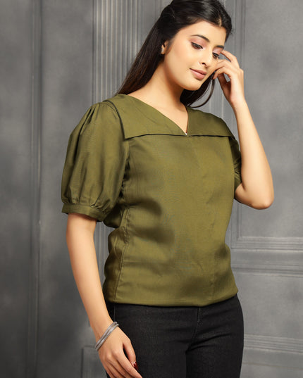 Olive Green  Square Neck Top