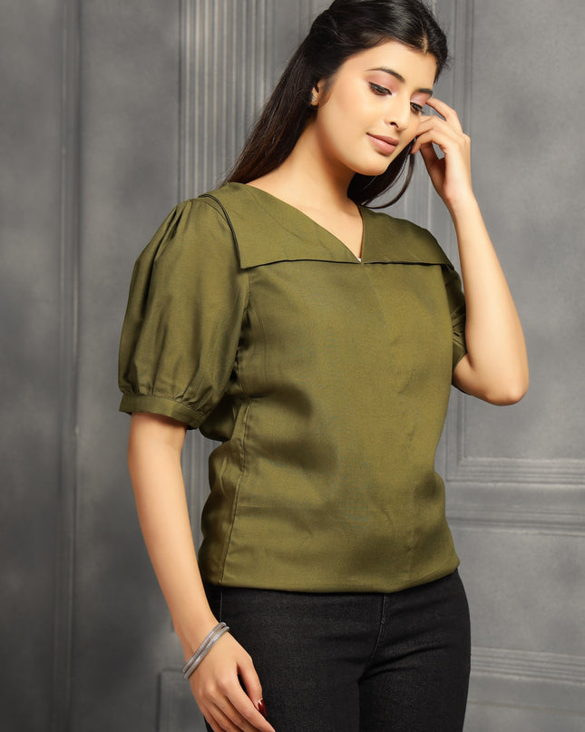 Olive Green  Square Neck Top