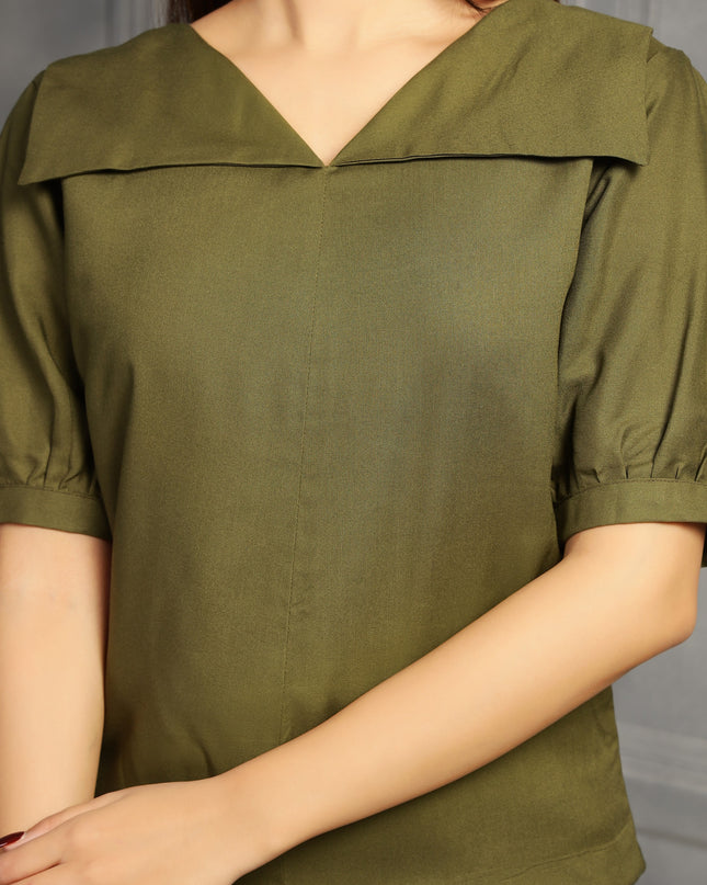 Olive Green  Square Neck Top