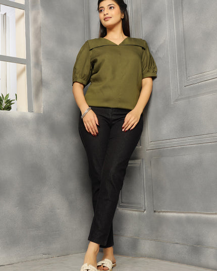 Olive Green  Square Neck Top