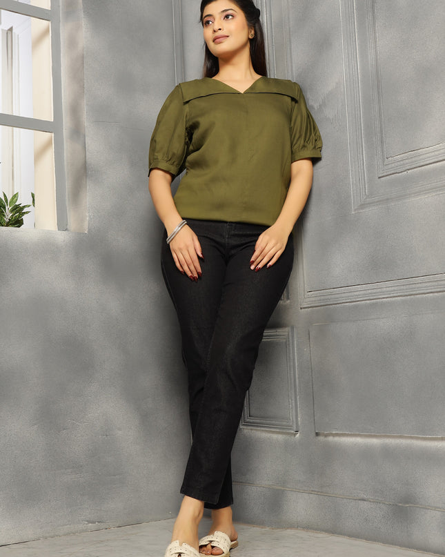 Olive Green  Square Neck Top