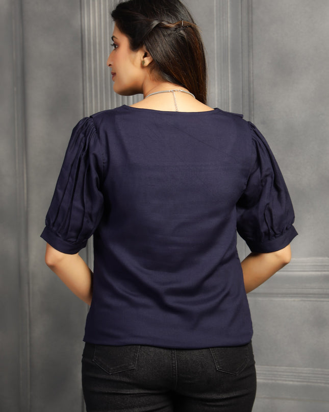 Navy Blue Square Neck Top