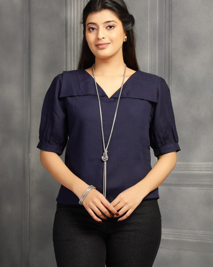 Navy Blue Square Neck Top