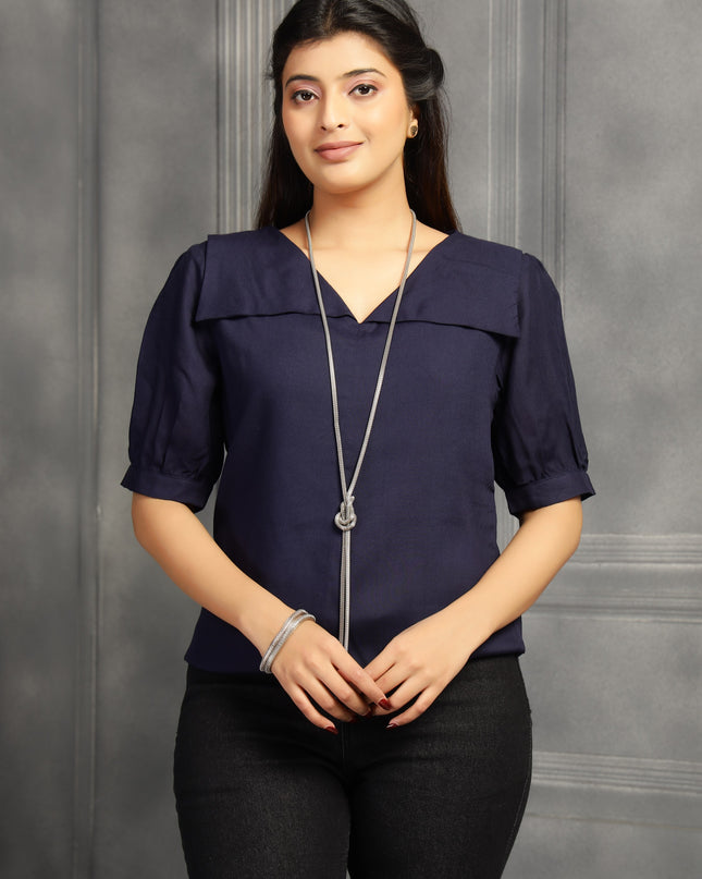 Navy Blue Square Neck Top