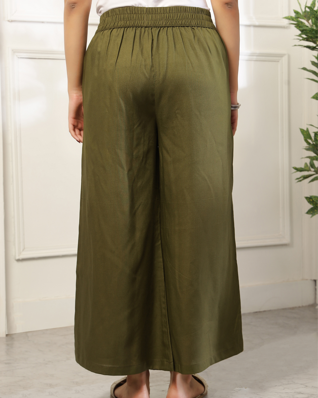 Olive Green Rayon Palazzo Pants