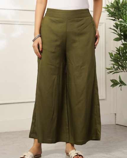 Olive Green Rayon Palazzo Pants