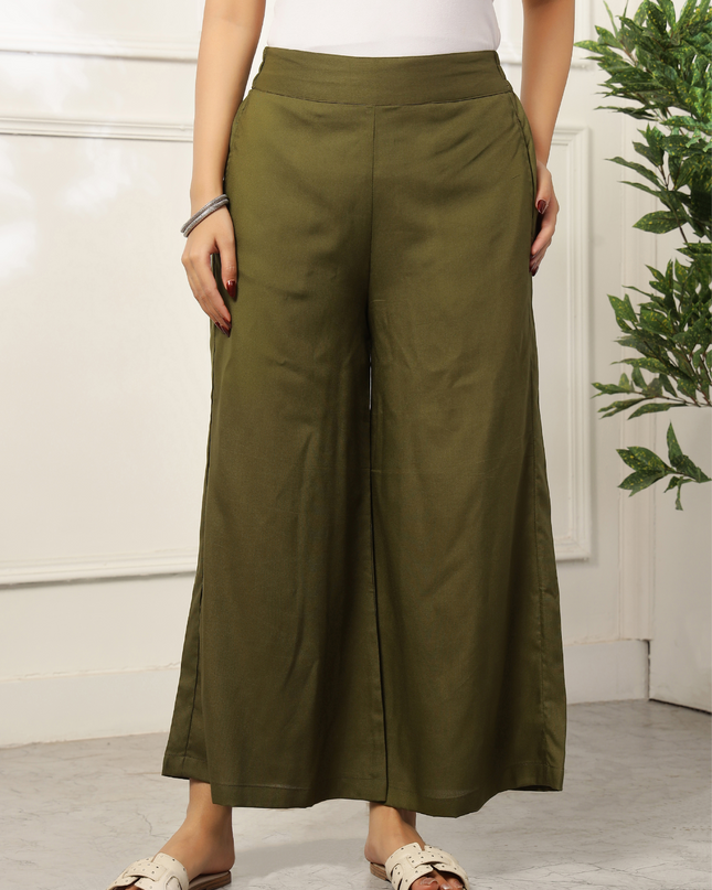 Olive Green Rayon Palazzo Pants