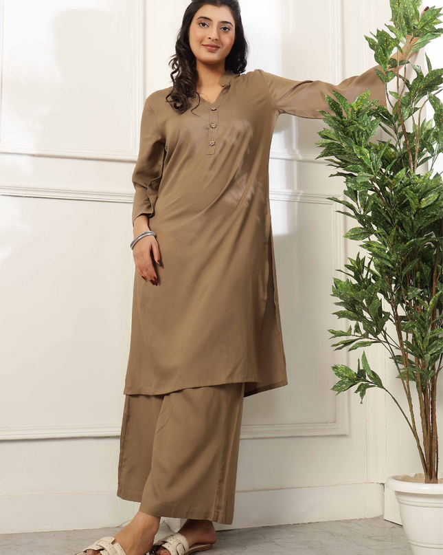 Khaki / Tan Cotton Palazzo Pants