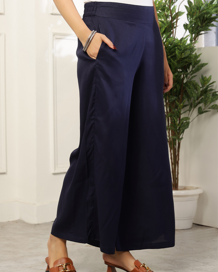 Navy Blue Rayon Plazzo Pants