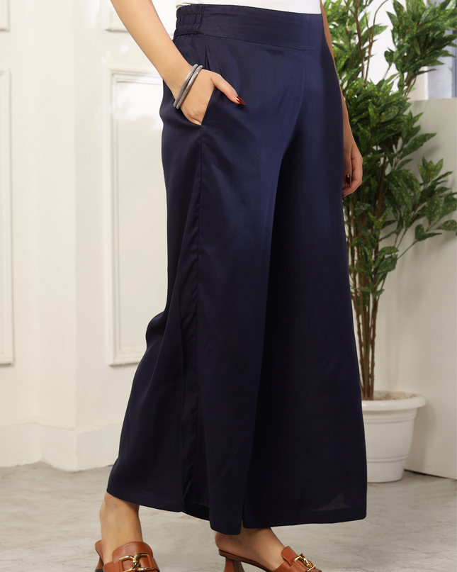 Navy Blue Rayon Plazzo Pants