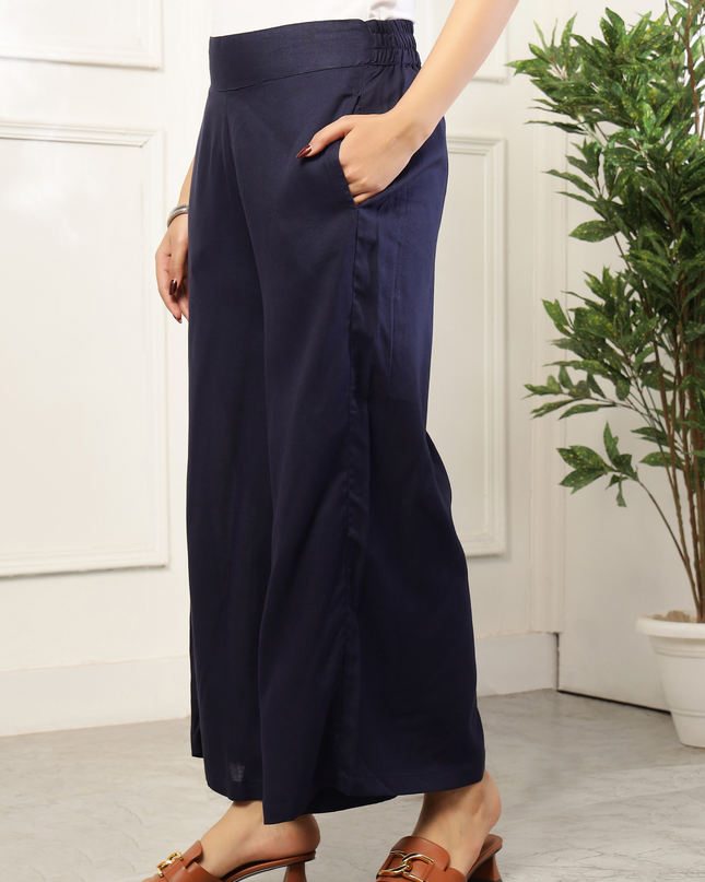 Navy Blue Rayon Plazzo Pants