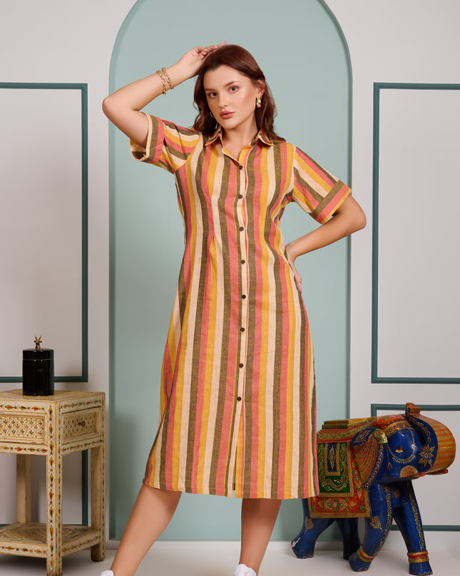 Stripes Shirt Dress in Cotton fabric