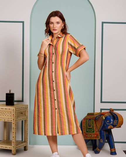 Stripes Shirt Dress in Cotton fabric