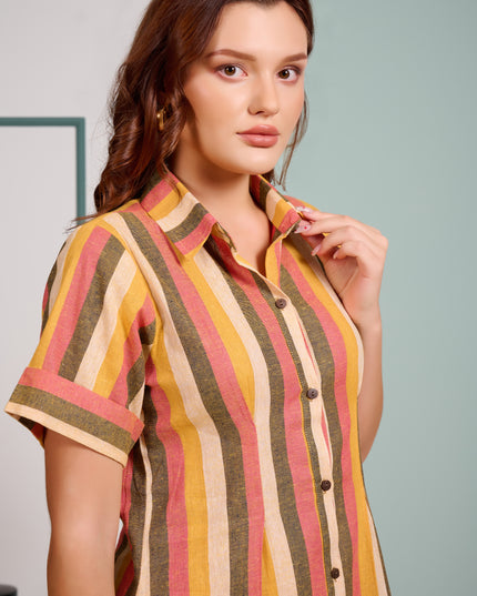 Stripes Shirt Dress in Cotton fabric