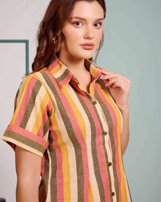 Stripes Shirt Dress in Cotton fabric