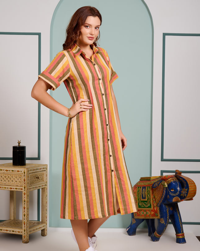 Stripes Shirt Dress in Cotton fabric