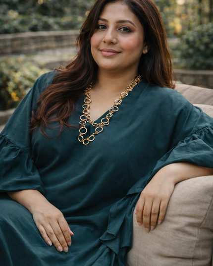Emerald Breeze Ruffle Kaftan Dress - Vacation wear