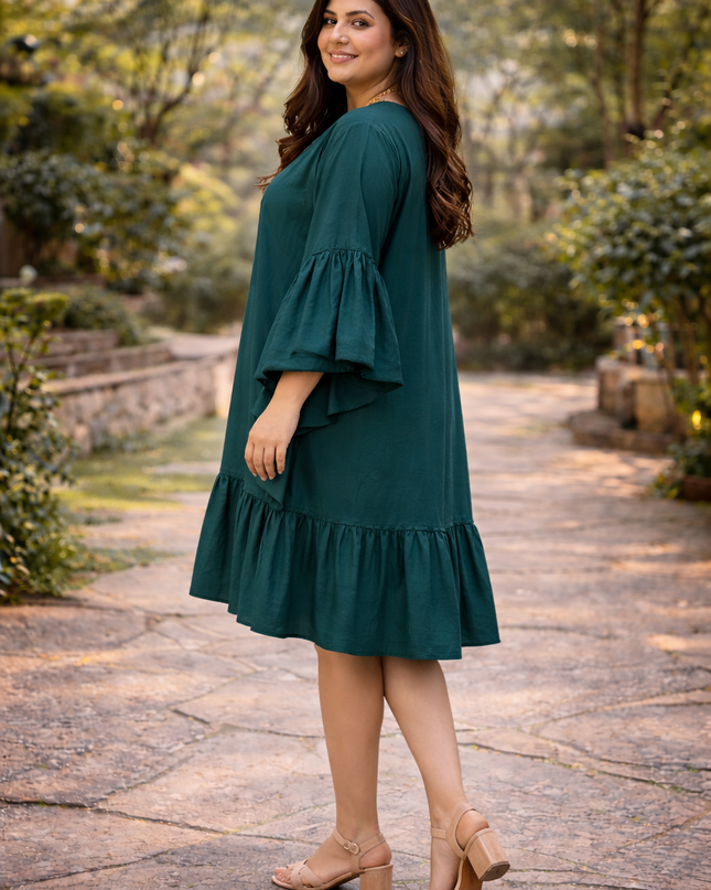 Emerald Breeze Ruffle Kaftan Dress - Vacation wear