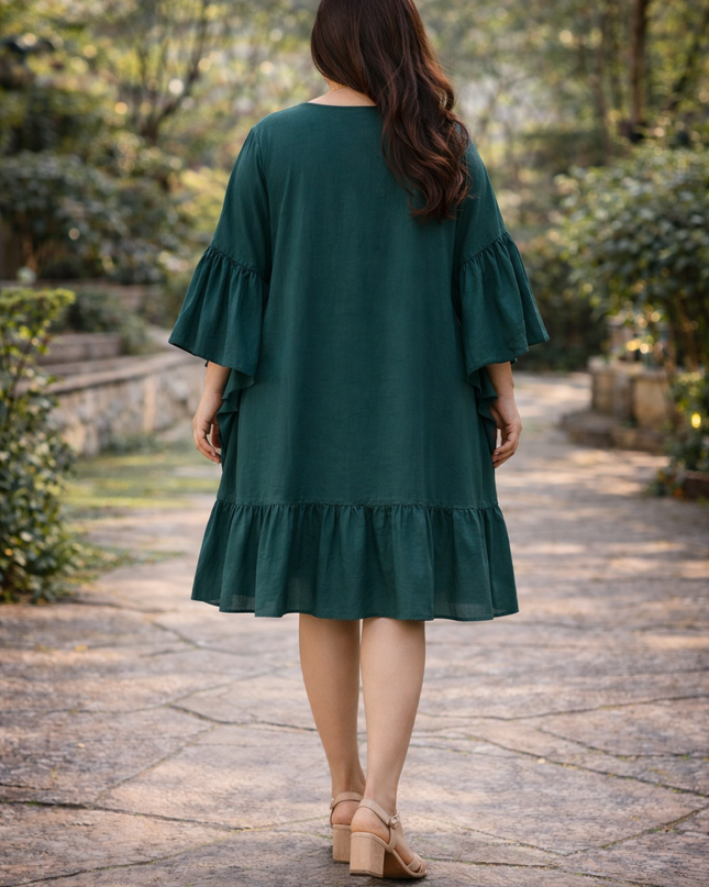 Emerald Breeze Ruffle Kaftan Dress - Vacation wear