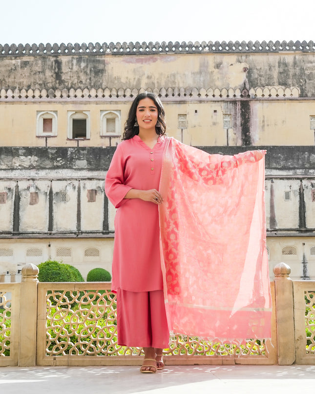 Peach Long Kurta Palazzo Set