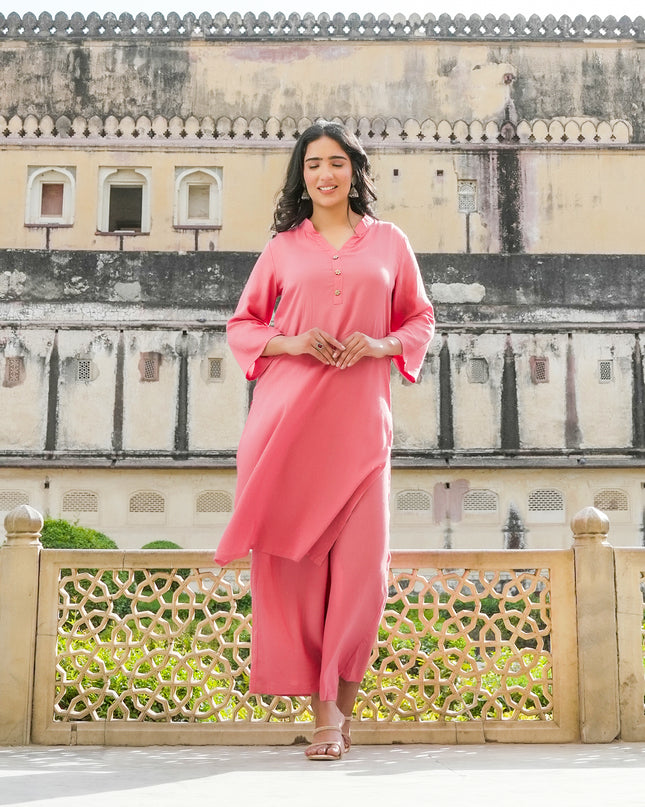 Peach Long Kurta Palazzo Set