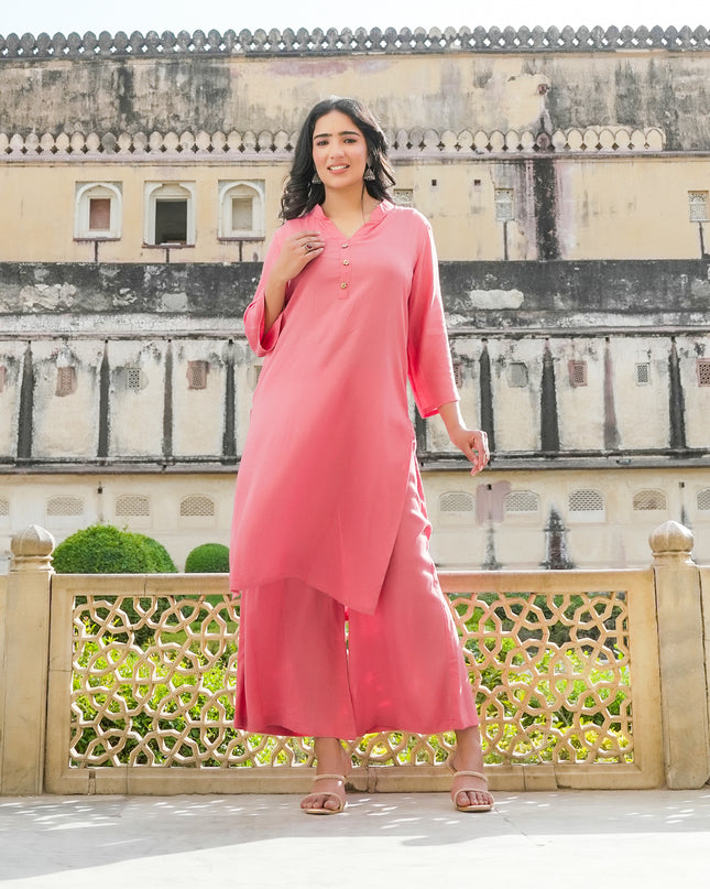 Peach Long Kurta Palazzo Set