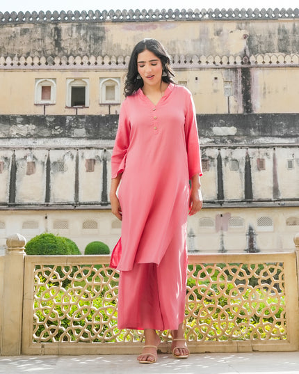 Peach Long Kurta Palazzo Set