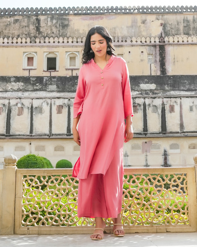Peach Long Kurta Palazzo Set