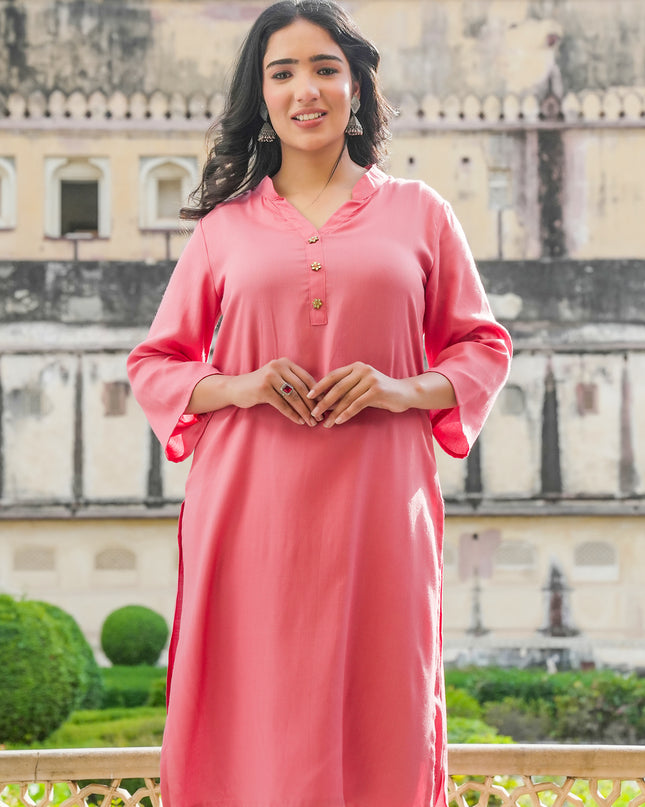 Peach Long Kurta Palazzo Set