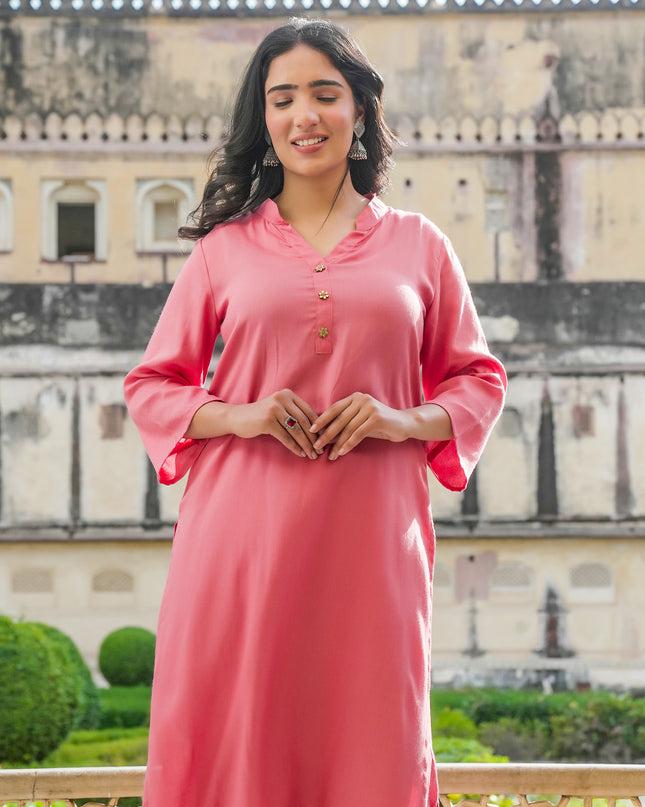 Peach Long Kurta Palazzo Set