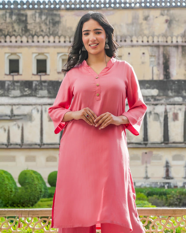 Peach Long Kurta Palazzo Set