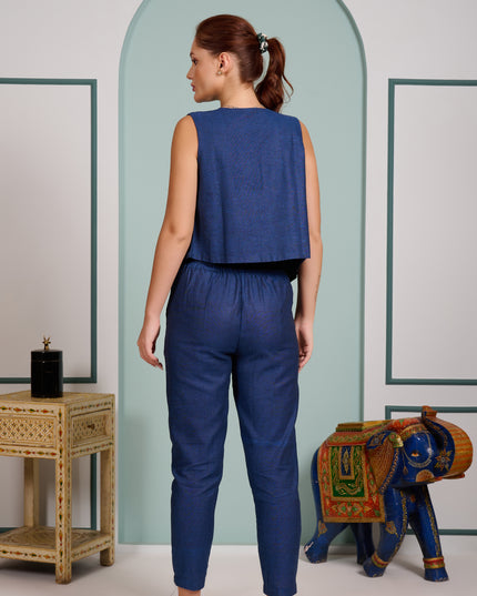Navy Blue 3 piece cord set Pant with Vest and inner top