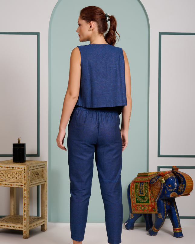 Navy Blue 3 piece cord set Pant with Vest and inner top