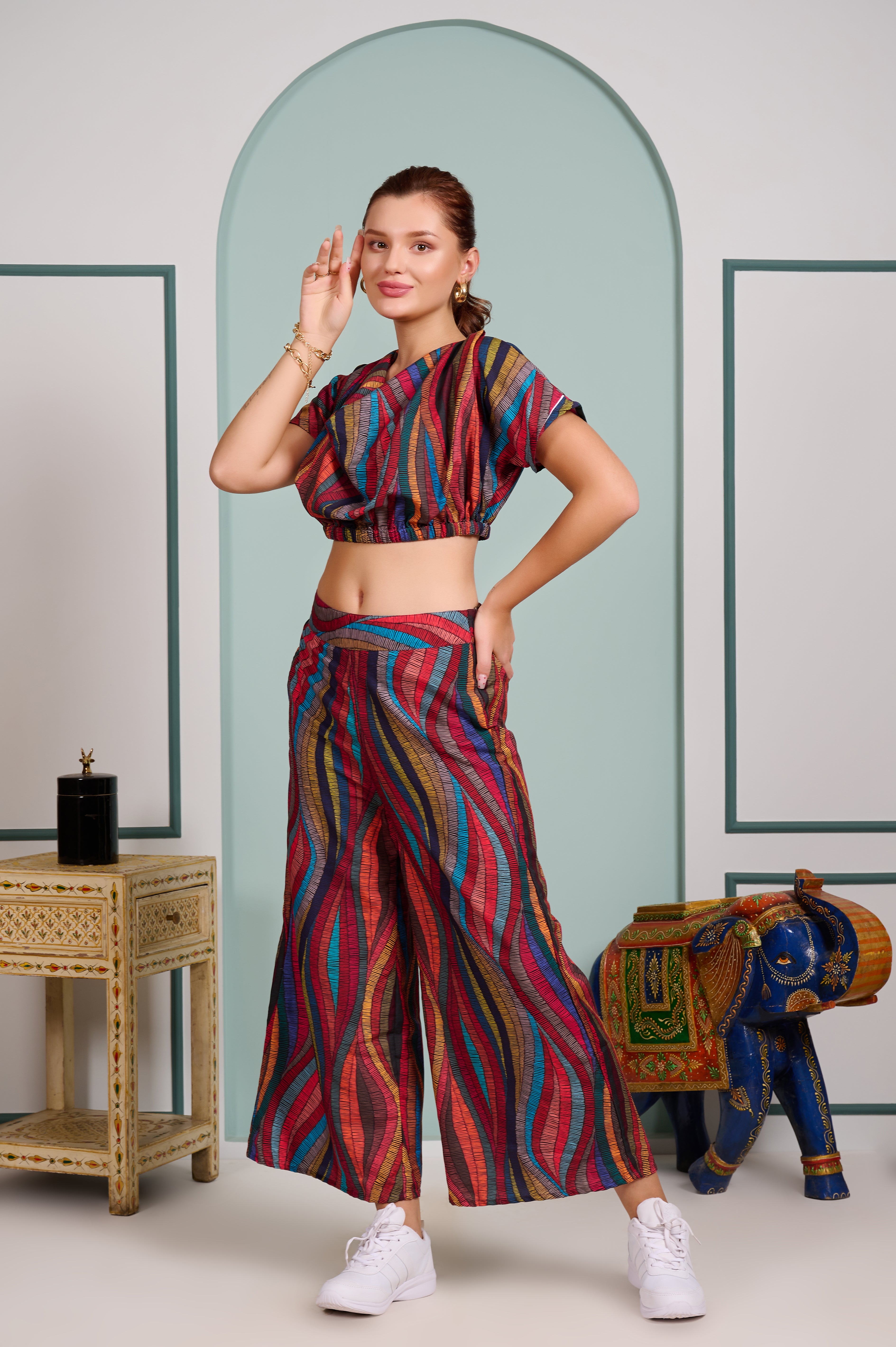 2 piece cord set red flowy