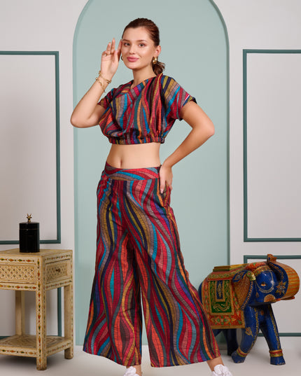 2 piece cord set red flowy