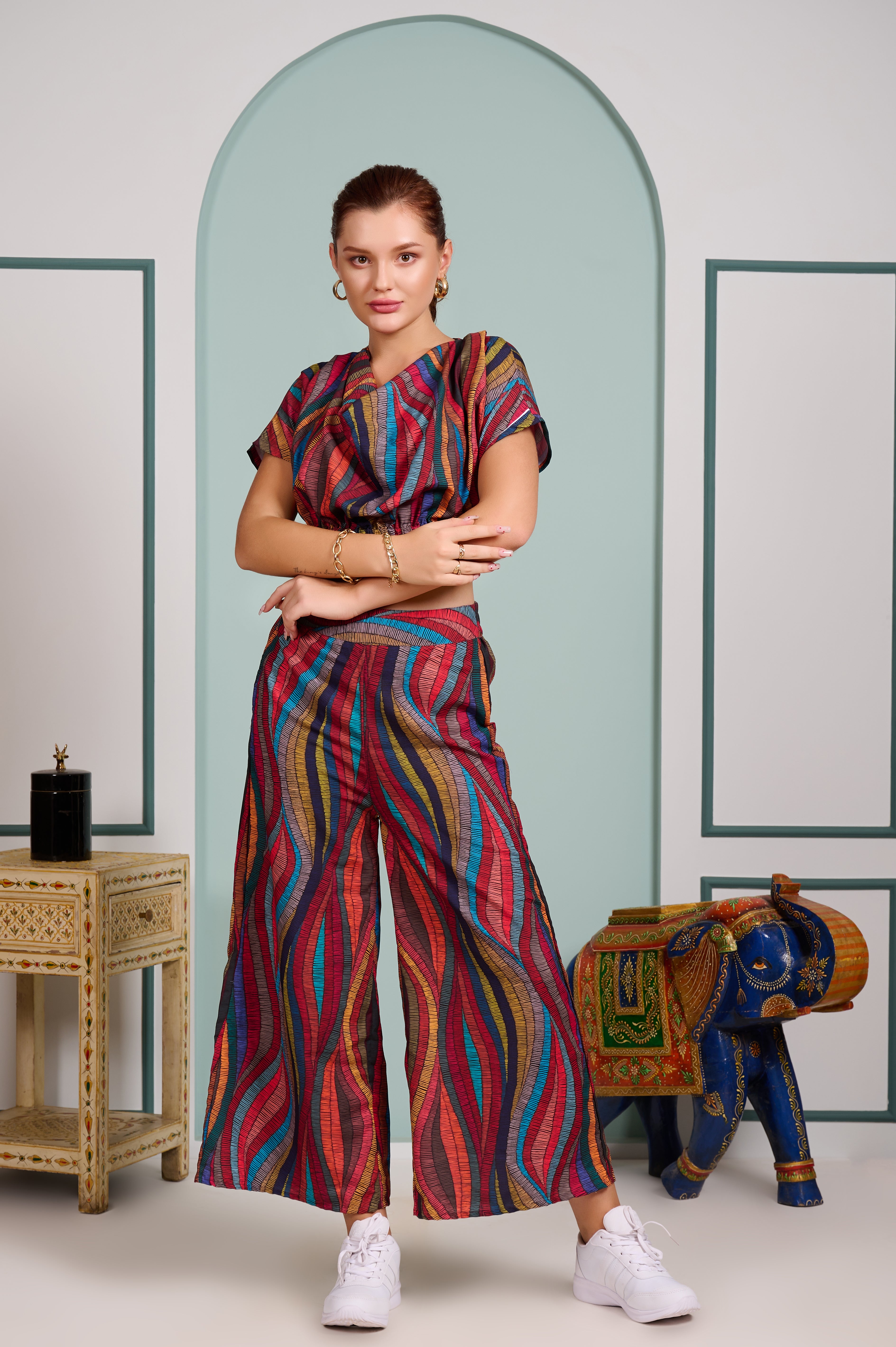 2 piece cord set red flowy
