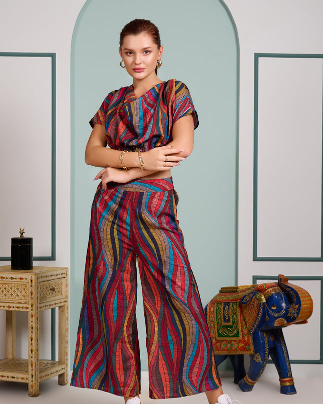 2 piece cord set red flowy