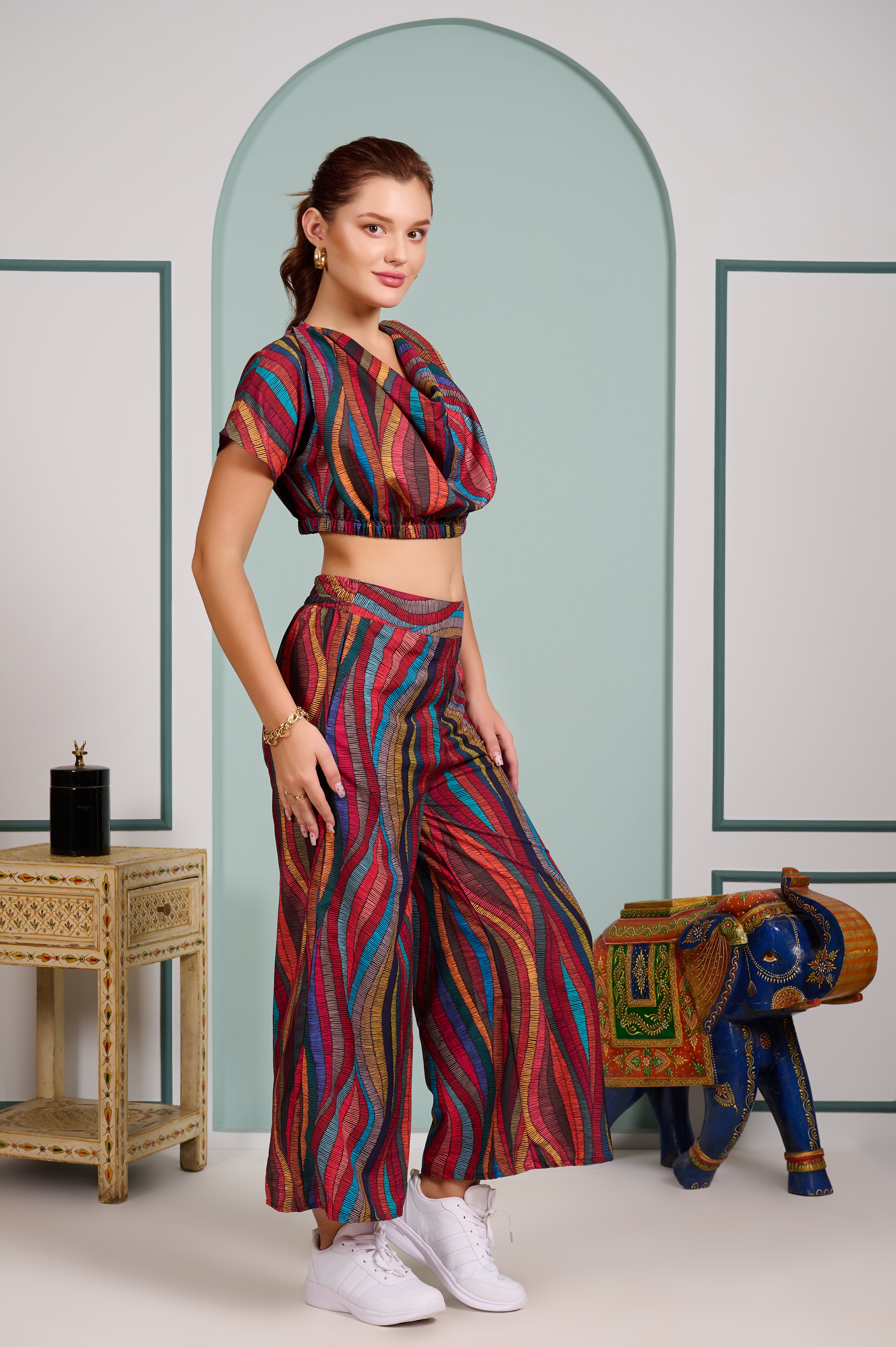 2 piece cord set red flowy